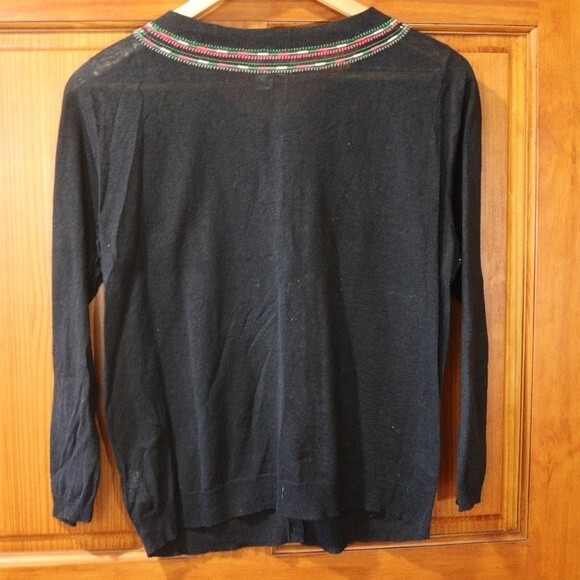 Pure DKNY Black Embroidered Cardigan Colorful Linen Blend Cropped Medium - Picture 10 of 13
